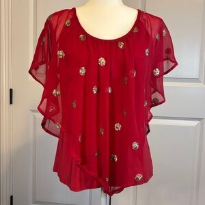 New Directions Red Blouse with Gold Accents
